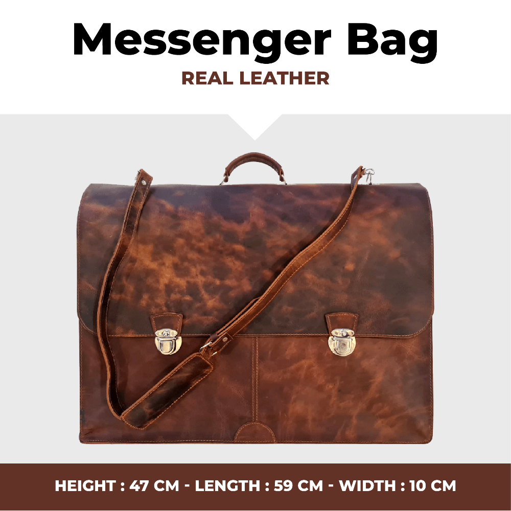Leather Messenger Bag - Brown